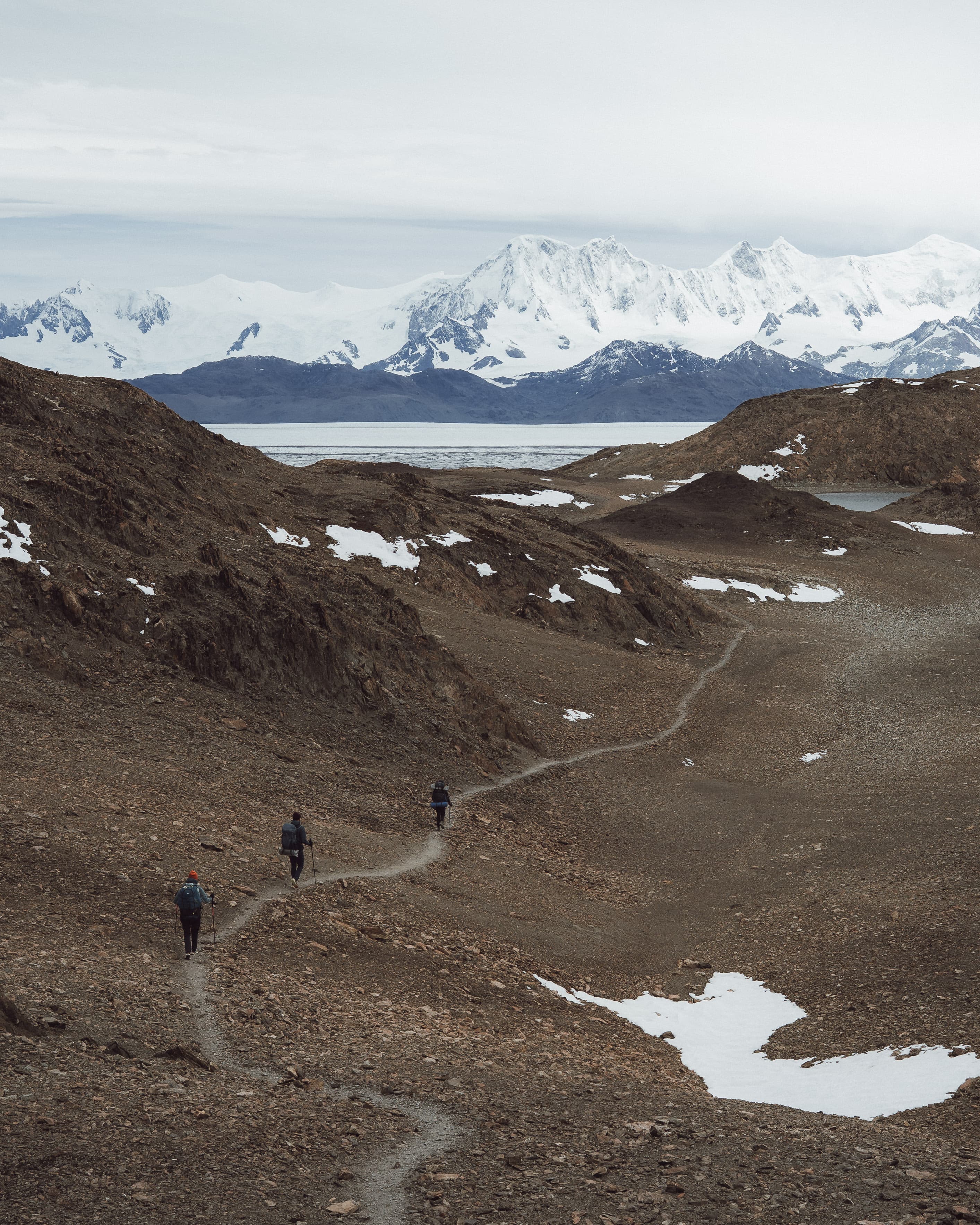 Hikers Walking in the Huemul Circuit to a Glacier